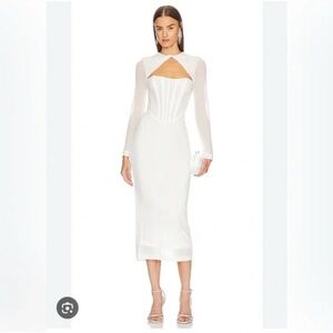 Bardot “Ramona” White Midi Dress with Cutout Detail